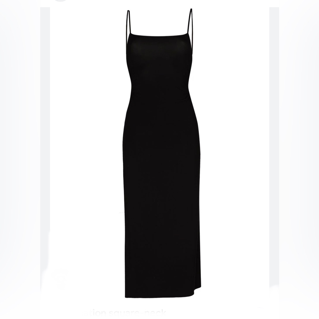 Reformation Black Square Neck. Ribbed Knit Bodycon Stretch Midi /Maxi Dress